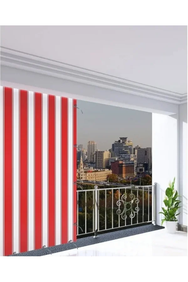 NİVEMESHOME BRANDA KIRMIZI - BEYAZ BALKON PERDESİ