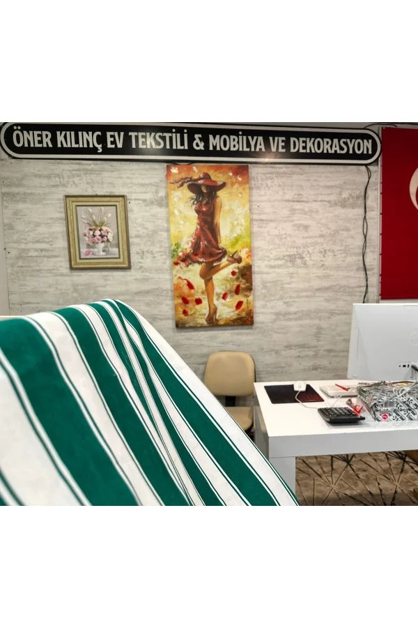NİVEMESHOME BRANDA YEŞİL - BEYAZ BALKON PERDESİ
