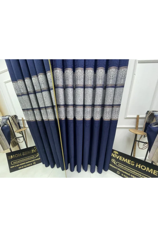 NİVEMESHOME ÇAKI FJ672069 V-530 LACİVERT 1/3 SIK PİLELİ FON PERDE APM