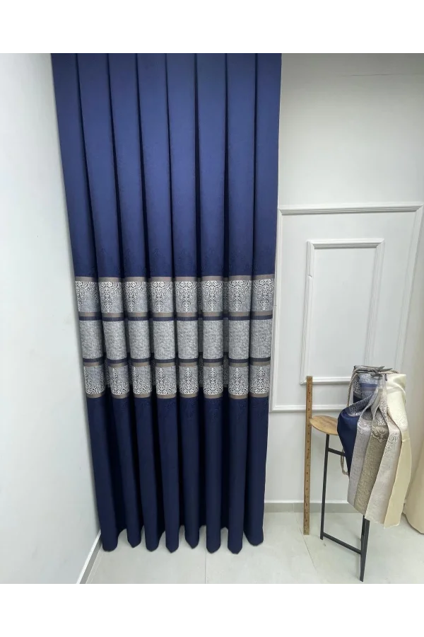 NİVEMESHOME ÇAKI FJ672069 V-530 LACİVERT 1/3 SIK PİLELİ FON PERDE APM