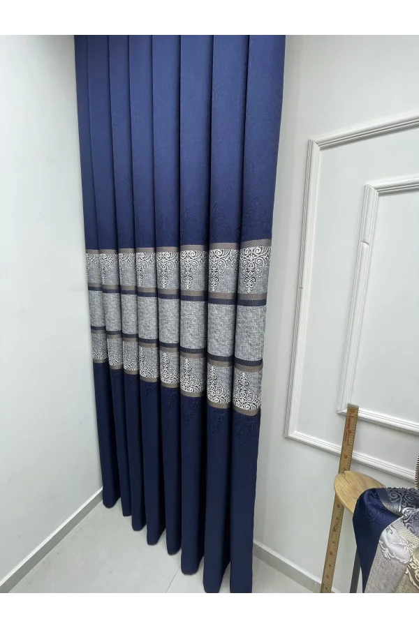 NİVEMESHOME ÇAKI FJ672069 V-530 LACİVERT 1/3 SIK PİLELİ FON PERDE APM