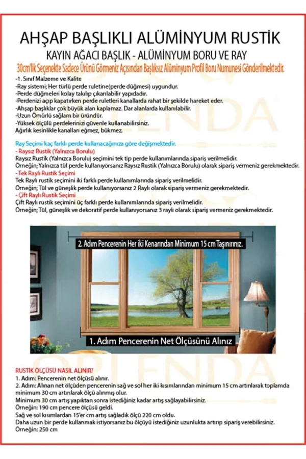 NİVEMESHOME CEVİZ AHŞAP RUSTİK PERDE ASKISI/RAYLI RUSTİK BORUSU 200 CM