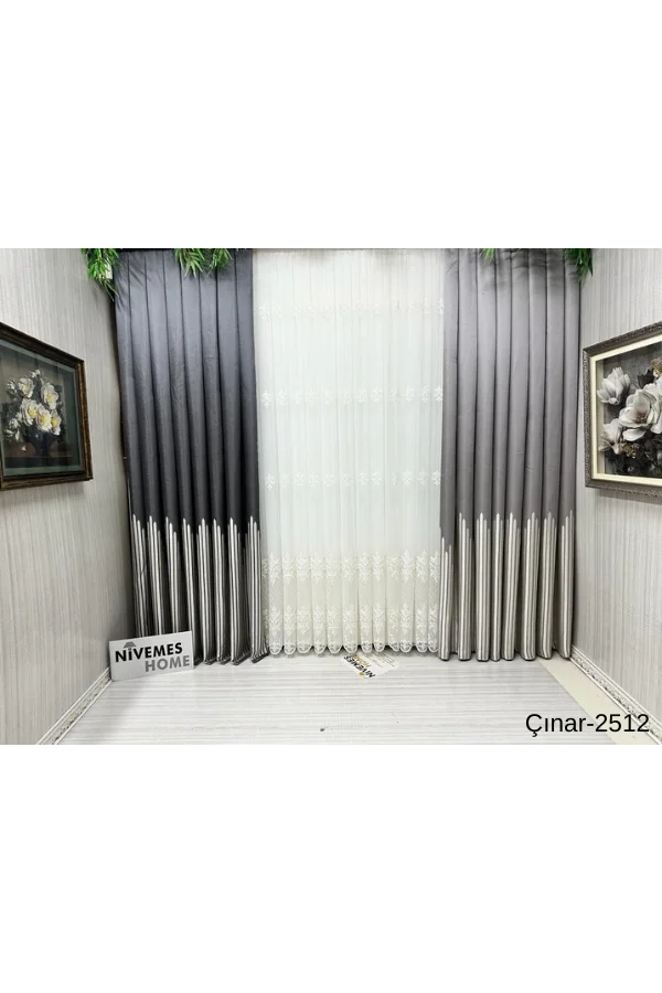 NİVEMESHOME ÇINAR ANTRASIT 2512 1/3 SIK GEFALTETER VORHANG APM