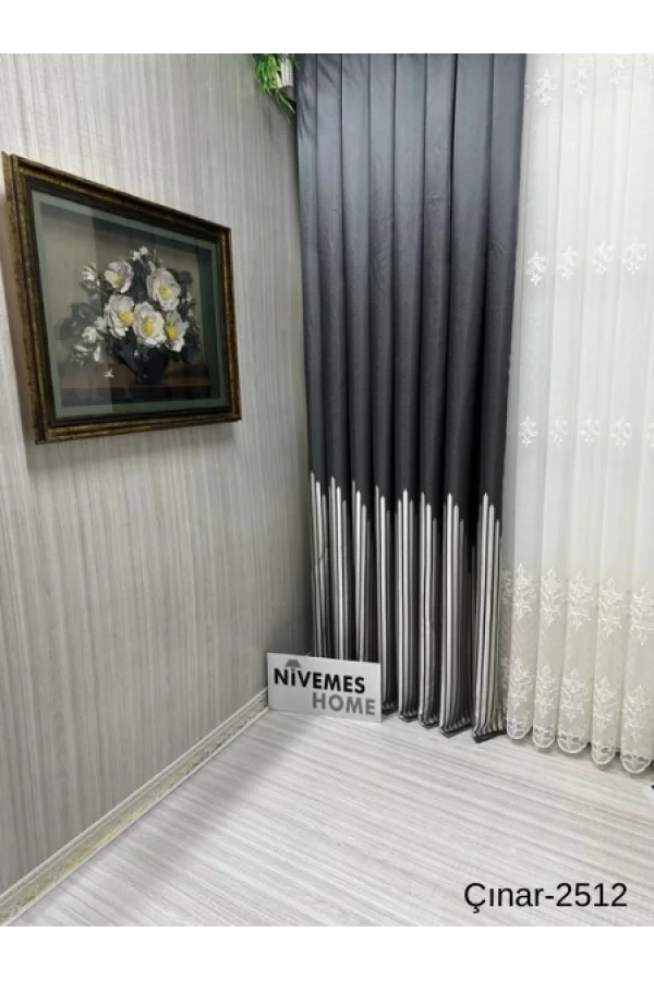NİVEMESHOME ÇINAR ANTRASIT 2512 1/3 SIK GEFALTETER VORHANG APM