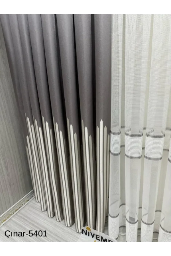 NİVEMESHOME ÇИНАР СЕРЕБРО 5401 1/3 ЧАСТОЛИНЕЙНАЯ ФОНОВАЯ ШТОРА АПМ