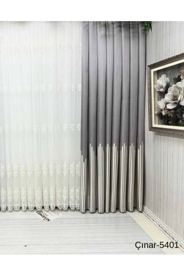 NİVEMESHOME ÇИНАР СЕРЕБРО 5401 1/3 ЧАСТОЛИНЕЙНАЯ ФОНОВАЯ ШТОРА АПМ