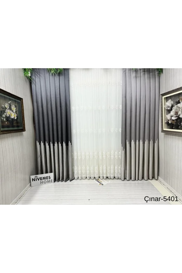 NİVEMESHOME ÇИНАР СЕРЕБРО 5401 1/3 ЧАСТОЛИНЕЙНАЯ ФОНОВАЯ ШТОРА АПМ