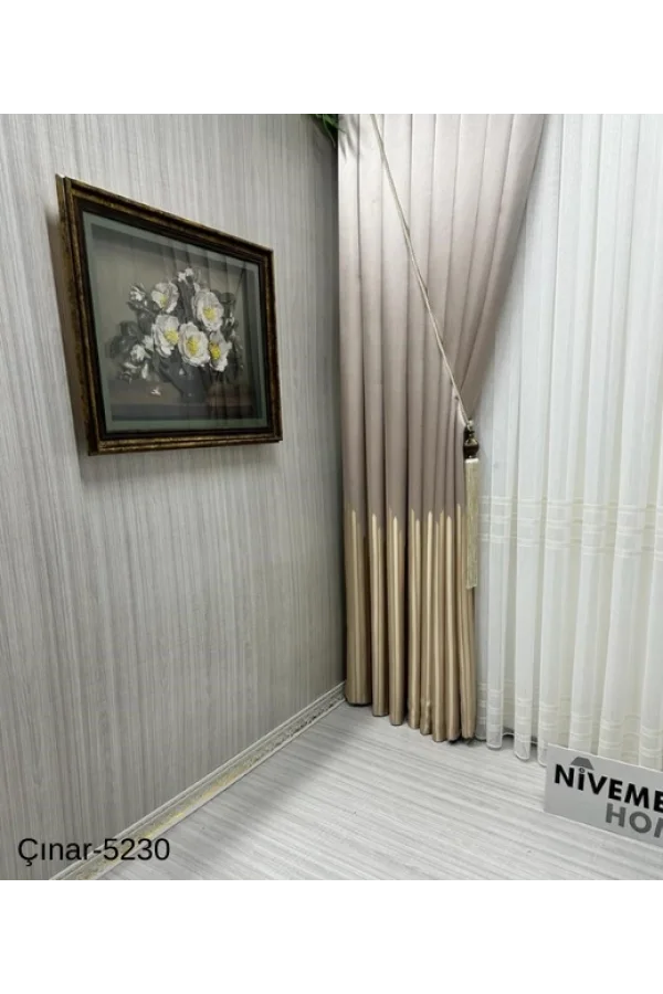 NİVEMESHOME ÇINAR KOYU KAHVE - ORO 5230 1/3 SIK PİLLADO FON CORTINA APM