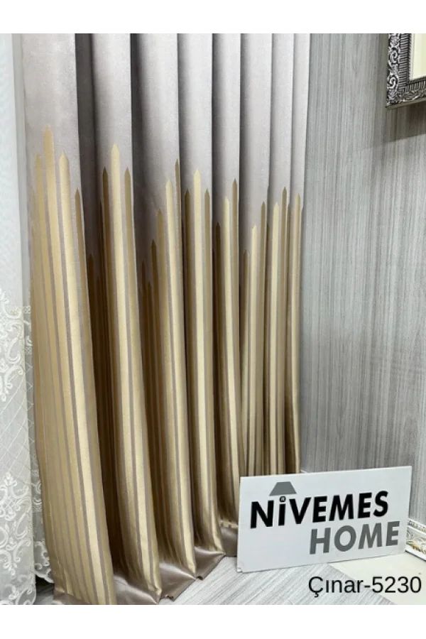 NİVEMESHOME ÇINAR KOYU KAHVE - ORO 5230 1/3 SIK PİLLADO FON CORTINA APM