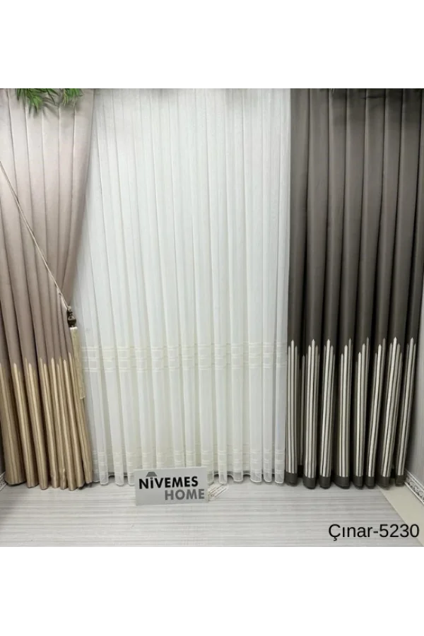 NİVEMESHOME ÇINAR KOYU KAHVE - ORO 5230 1/3 SIK PİLLADO FON CORTINA APM