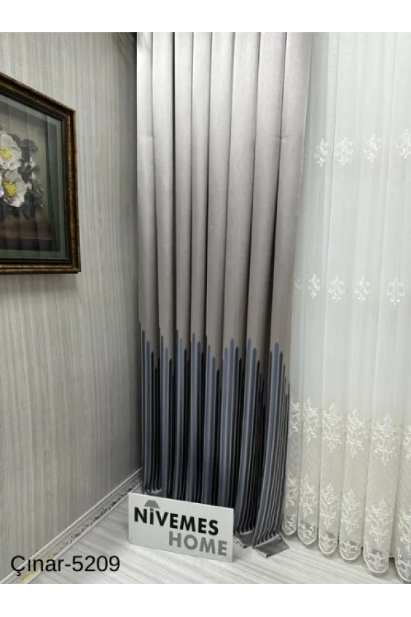 NİVEMESHOME ÇINAR DUNKELBRAUN -BLAU 5209 1/3 DICHT GEFALTETER VORHANG APM