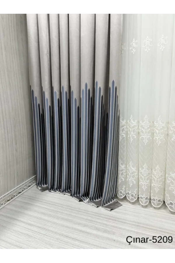 NİVEMESHOME ÇINAR DUNKELBRAUN -BLAU 5209 1/3 DICHT GEFALTETER VORHANG APM