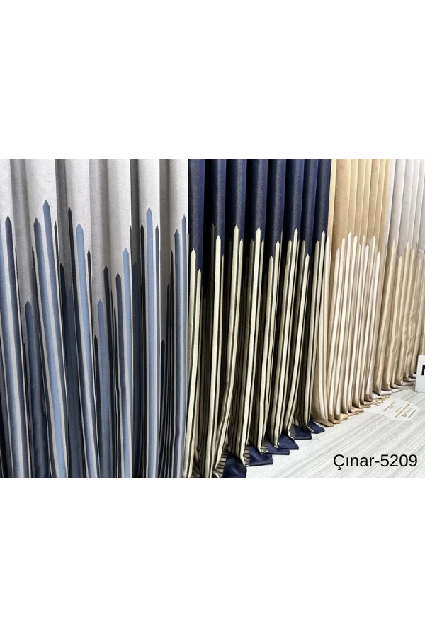 NİVEMESHOME ÇINAR DUNKELBRAUN -BLAU 5209 1/3 DICHT GEFALTETER VORHANG APM