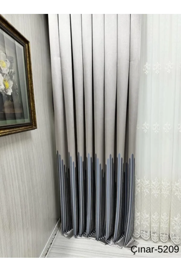 NİVEMESHOME ÇINAR DUNKELBRAUN -BLAU 5209 1/3 DICHT GEFALTETER VORHANG APM