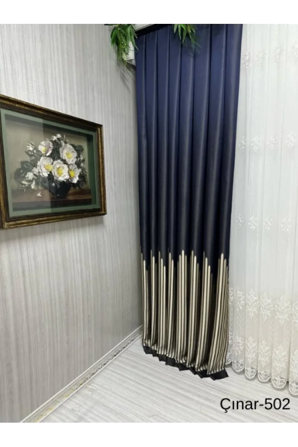 NİVEMESHOME ÇINAR DUNKELBLAU 502 1/3 DICHT GEFALTETER VORHANG APM