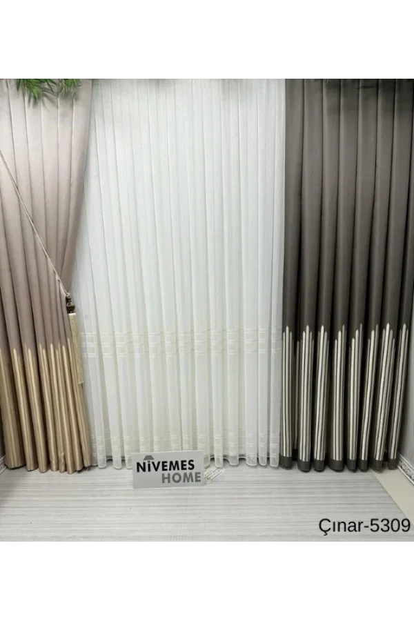 NİVEMESHOME ÇINAR TOPRAK 5309 1/3 SIK PİLELİ FON PERDE APM