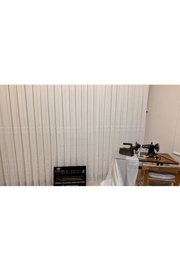 NİVEMESHOME  ÇİZGİLİ  KURŞUNLU ŞANTUK  1/3 SIK PİLELİ TÜL PERDE APM