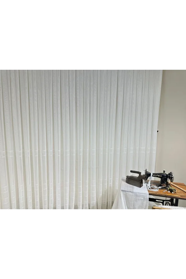 NİVEMESHOME  ÇİZGİLİ  KURŞUNLU ŞANTUK  1/3 SIK PİLELİ TÜL PERDE APM