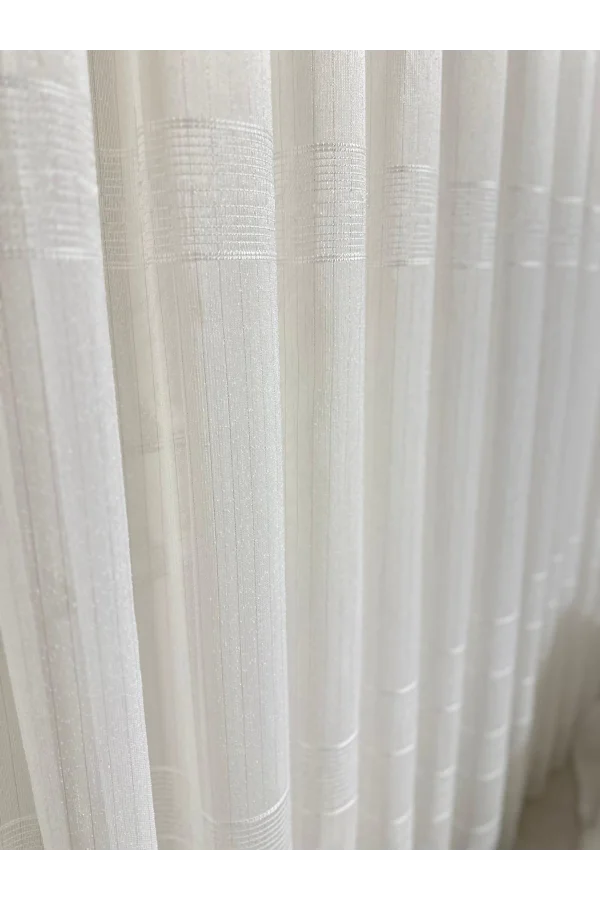 NİVEMESHOME  ÇİZGİLİ  KURŞUNLU ŞANTUK  1/3 SIK PİLELİ TÜL PERDE APM