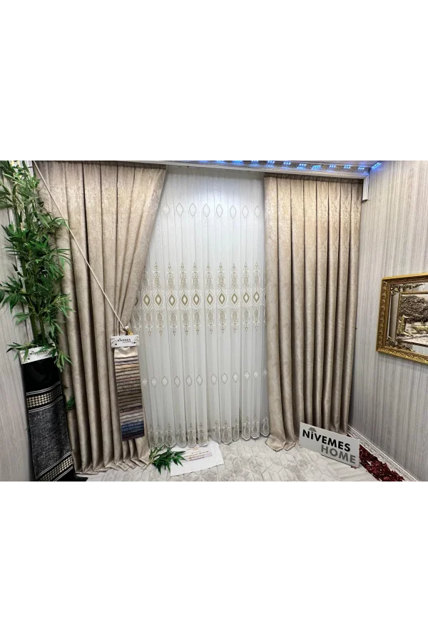 NİVEMESHOME DAMLA 1631 1/3 SIK PİLELİ TÜL PERDE APM