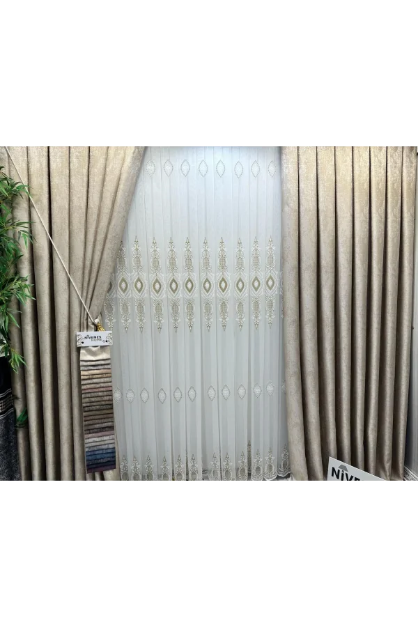 NİVEMESHOME DAMLA 1631 1/3 SIK PİLELİ TÜL PERDE APM