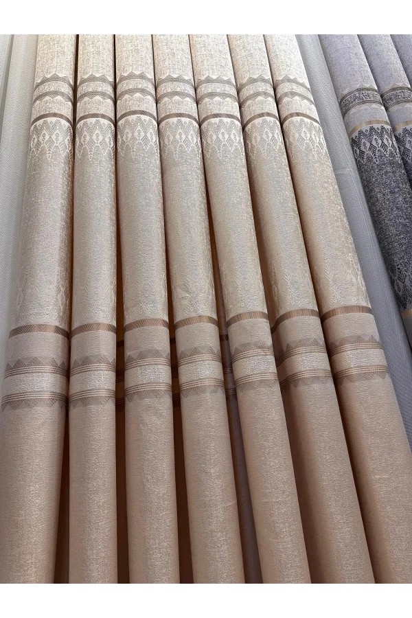 NİVEMESHOME DAMLA FT614337 V-101 KREM 1/3 SIK PİLELİ FON PERDE APM