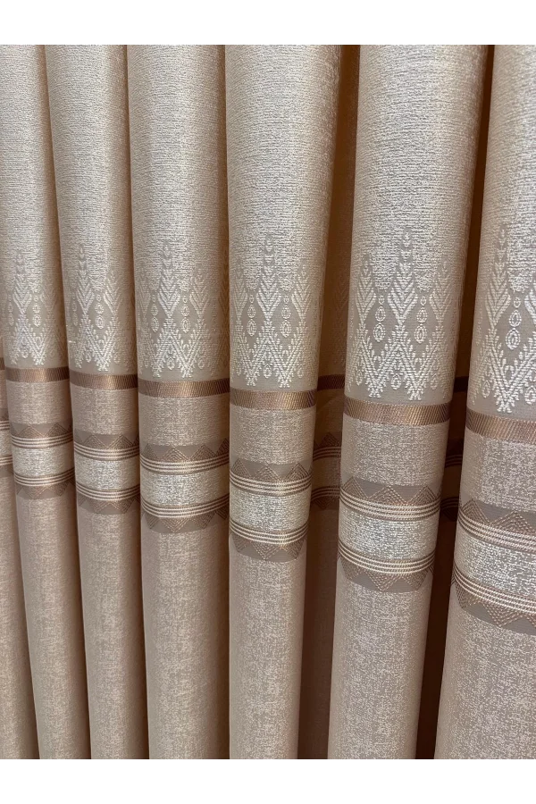 NİVEMESHOME DAMLA FT614337 V-101 KREM 1/3 SIK PİLELİ FON PERDE APM