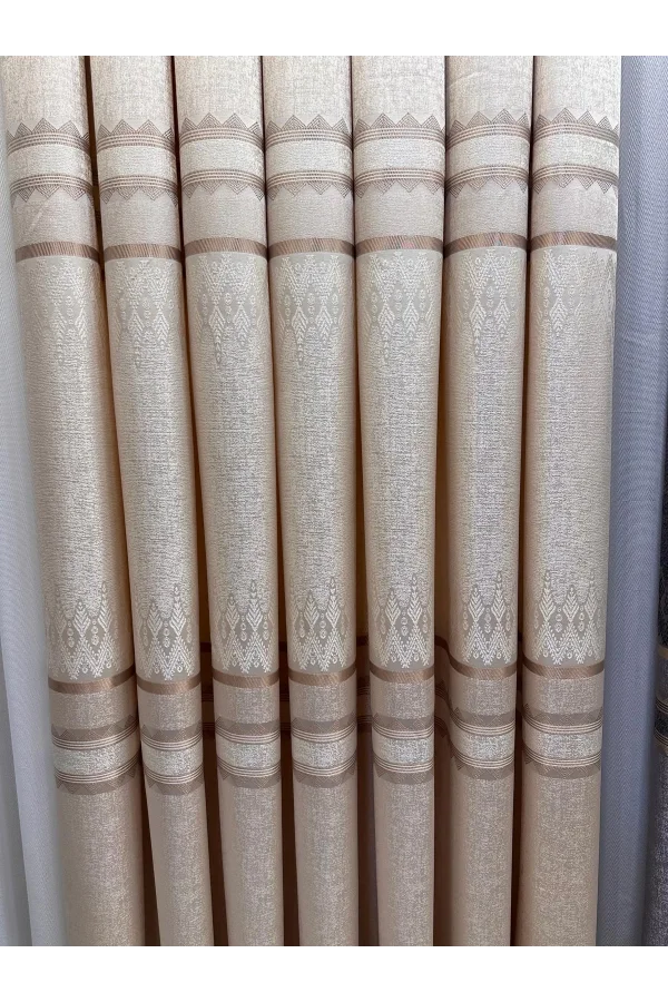 NİVEMESHOME DAMLA FT614337 V-101 KREM 1/3 SIK PİLELİ FON PERDE APM