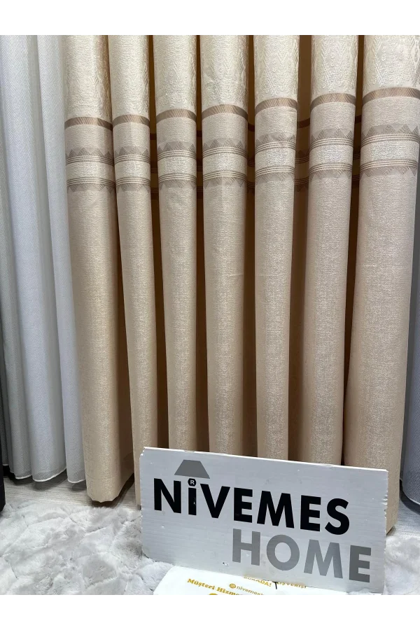 NİVEMESHOME DAMLA FT614337 V-101 KREM 1/3 SIK PİLELİ FON PERDE APM