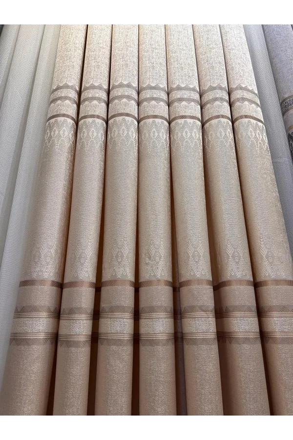 NİVEMESHOME DAMLA FT614337 V-101 KREM 1/3 SIK PİLELİ FON PERDE APM