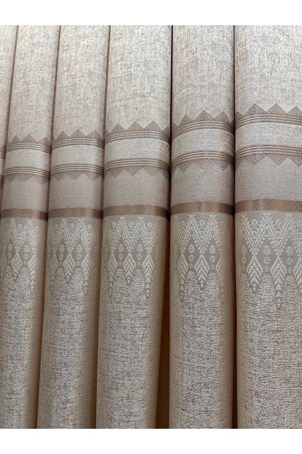 NİVEMESHOME DAMLA FT614337 V-101 KREM 1/3 SIK PİLELİ FON PERDE APM