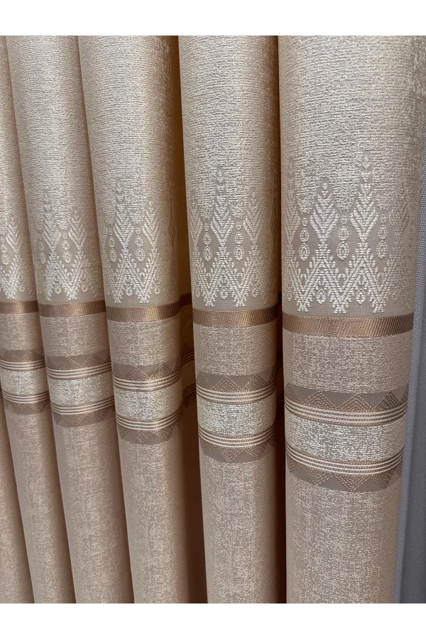 NİVEMESHOME DAMLA FT614337 V-101 KREM 1/3 SIK PİLELİ FON PERDE APM