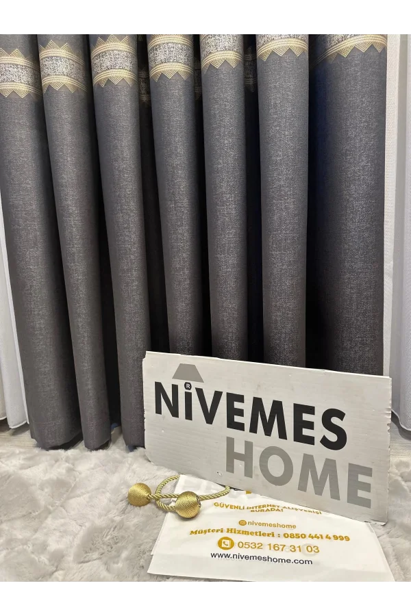 NİVEMESHOME DAMLA FT614337 V-2504 ANTRAZIT 1/3 DICKE FALTENDE VORHANG APM