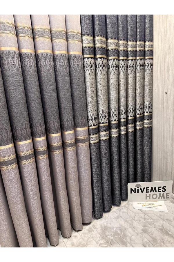 NİVEMESHOME DAMLA FT614337 V-502 LACİVERT 1/3 SIK PİLELİ FON PERDE APM