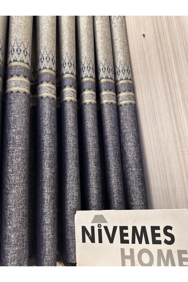 NİVEMESHOME DAMLA FT614337 V-502 LACİVERT 1/3 SIK PİLELİ FON PERDE APM