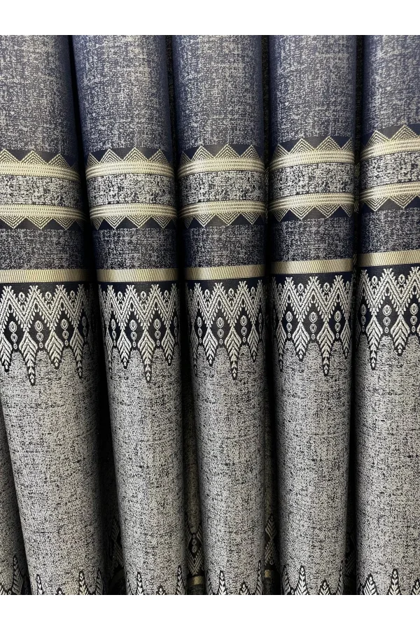 NİVEMESHOME DAMLA FT614337 V-502 LACİVERT 1/3 SIK PİLELİ FON PERDE APM