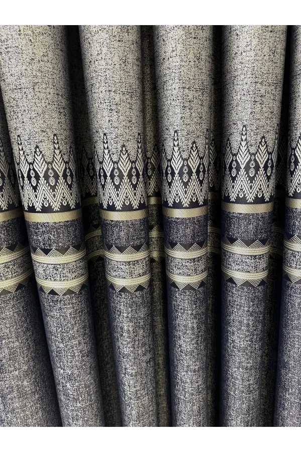 NİVEMESHOME DAMLA FT614337 V-502 LACİVERT 1/3 SIK PİLELİ FON PERDE APM