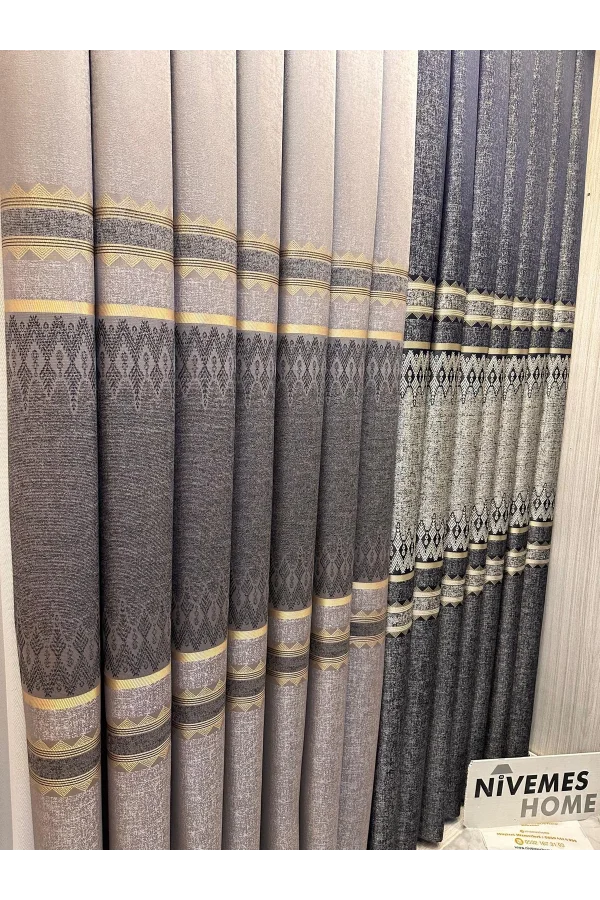 NİVEMESHOME DAMLA FT614337 V-502 LACİVERT 1/3 SIK PİLELİ FON PERDE APM