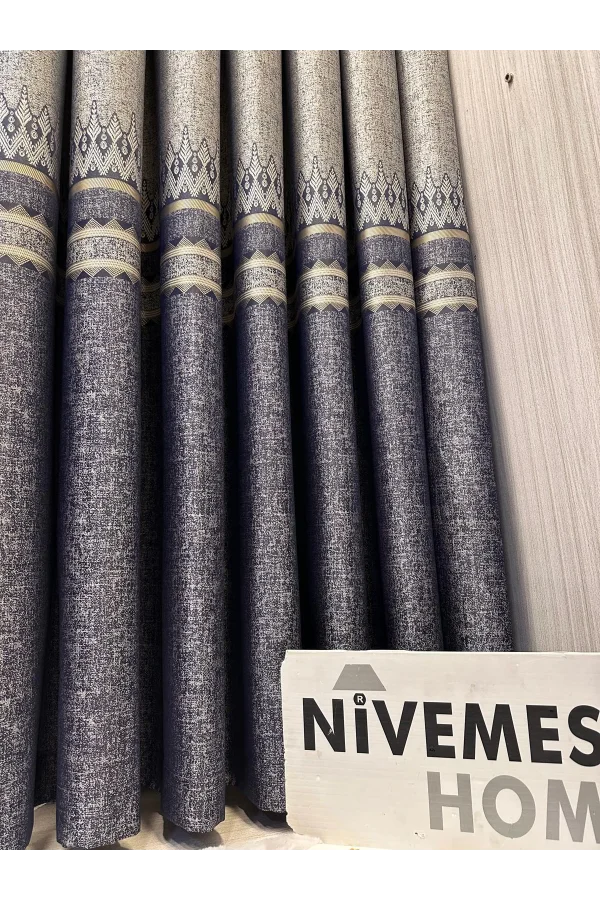 NİVEMESHOME DAMLA FT614337 V-502 LACİVERT 1/3 SIK PİLELİ FON PERDE APM