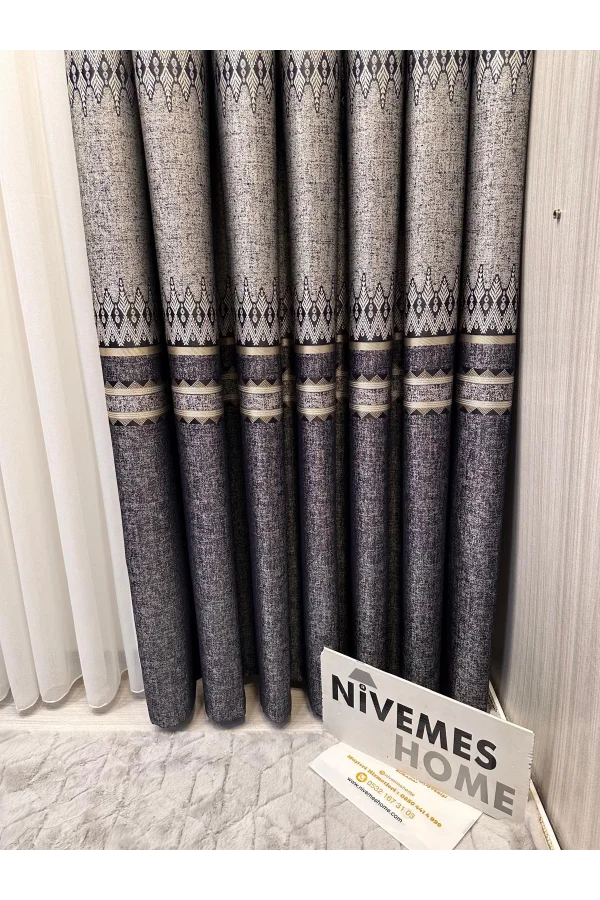 NİVEMESHOME DAMLA FT614337 V-502 LACİVERT 1/3 SIK PİLELİ FON PERDE APM