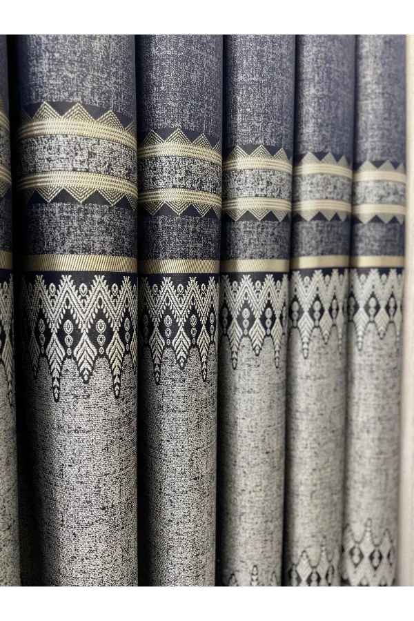 NİVEMESHOME DAMLA FT614337 V-502 LACİVERT 1/3 SIK PİLELİ FON PERDE APM