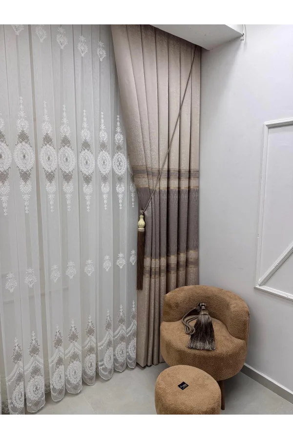 NİVEMESHOME DAMLA FT614337 V-5202 VİZON 1/3 SIK PİLELİ FON PERDE APM