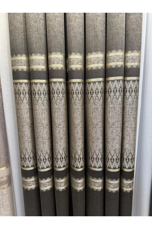 NİVEMESHOME DAMLA FT614337 V-5302 TOPRAK 1/3 SIK PİLELİ FON PERDE APM