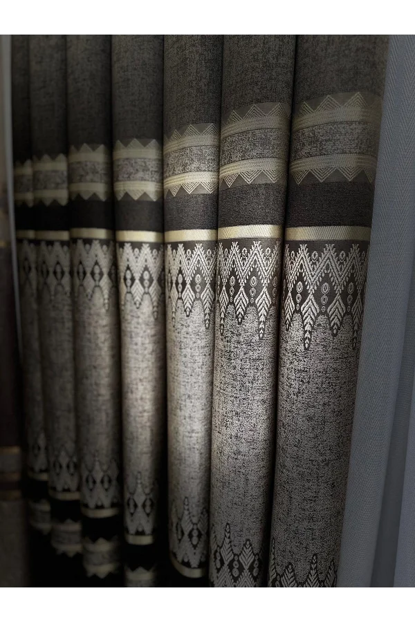 NİVEMESHOME DAMLA FT614337 V-5302 TOPRAK 1/3 SIK PİLELİ FON PERDE APM