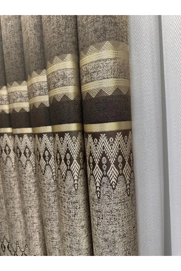 NİVEMESHOME DAMLA FT614337 V-5302 TOPRAK 1/3 SIK PİLELİ FON PERDE APM