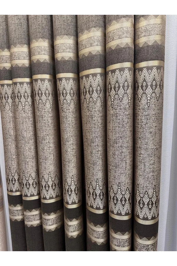 NİVEMESHOME DAMLA FT614337 V-5302 TOPRAK 1/3 SIK PİLELİ FON PERDE APM