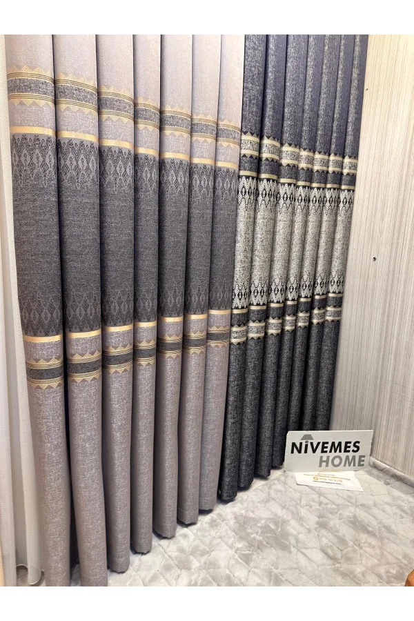 NİVEMESHOME DAMLA FT614337 V-5403 GRAU 1/3 DICHT GEFALTETES SCHNELLGARDINE APM