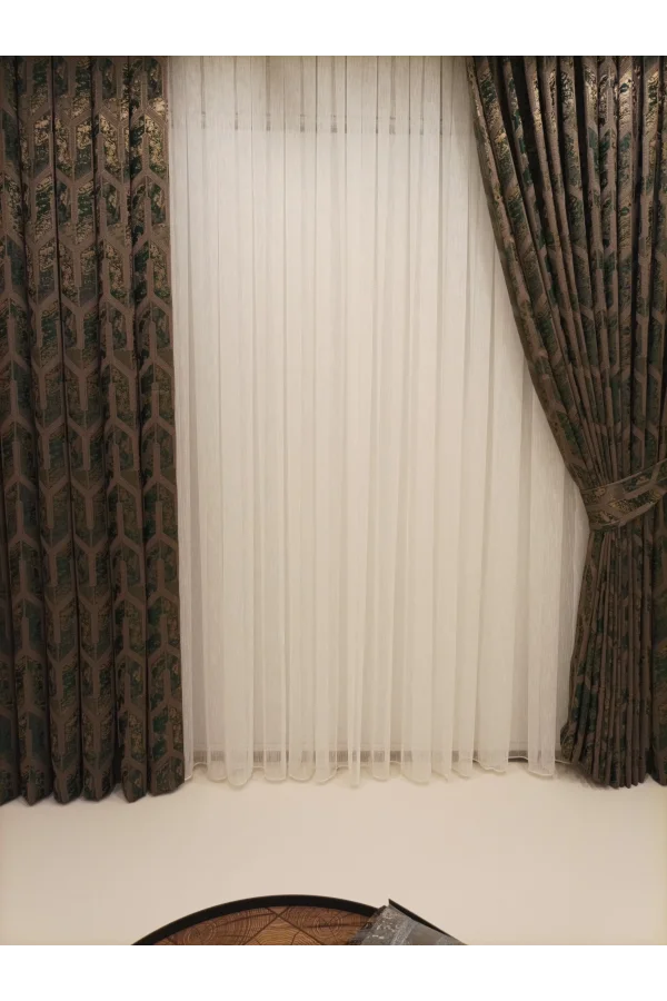 NİVEMESHOME DARON KAFFEE-GRÜN 1/3 ENG PIKESSE SCHWARZ VORHANG APM