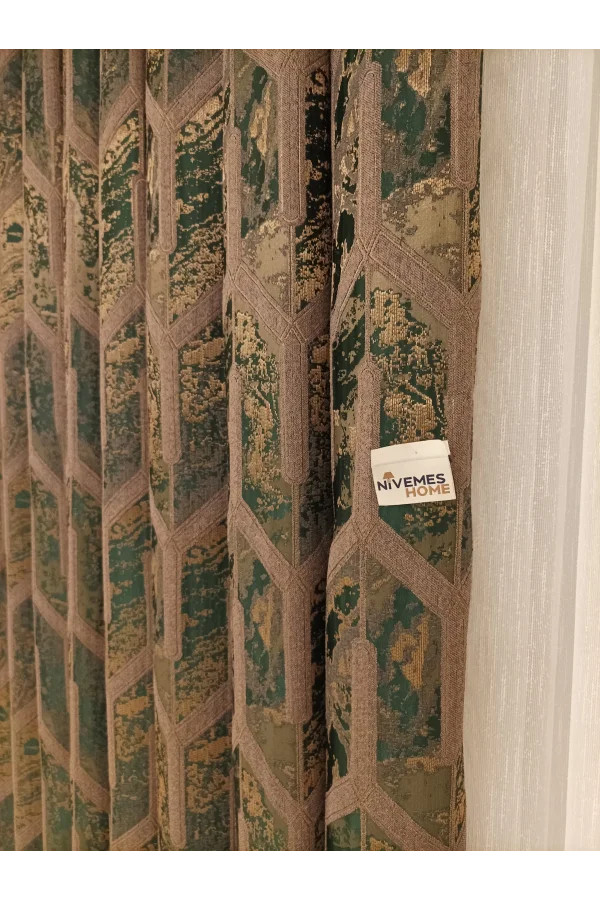 NİVEMESHOME DARON KAFFEE-GRÜN 1/3 ENG PIKESSE SCHWARZ VORHANG APM