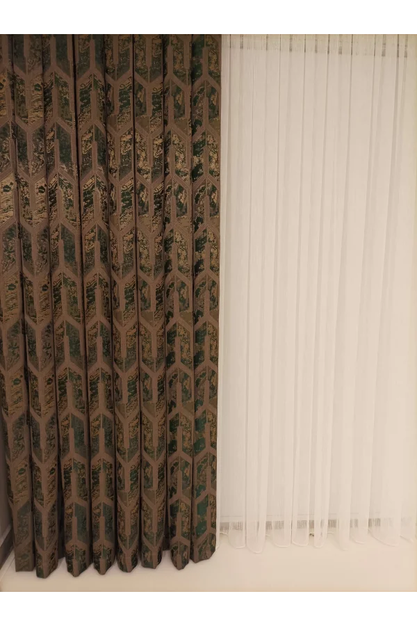 NİVEMESHOME DARON KAFFEE-GRÜN 1/3 ENG PIKESSE SCHWARZ VORHANG APM